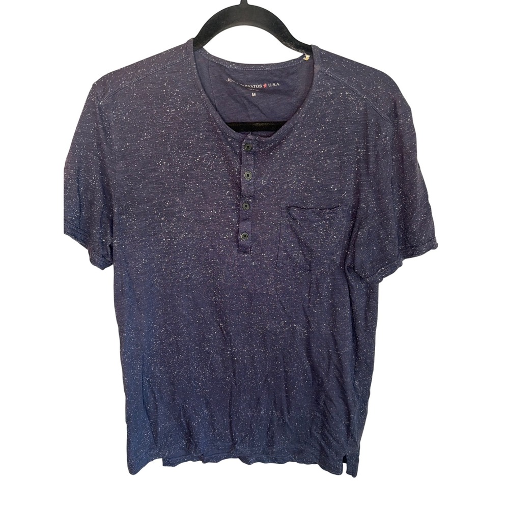 John Varvatos USA Mens Navy Blue Speckled Slub Cotton Henley Shirt Size M